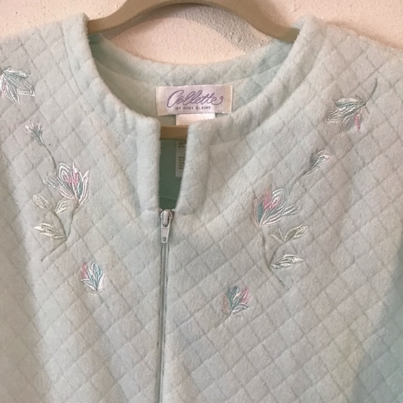 Collette by Miss Elaine Long Light Green Zip Robe Size M Quilted Pattern Pockets - Picture 3 of 9